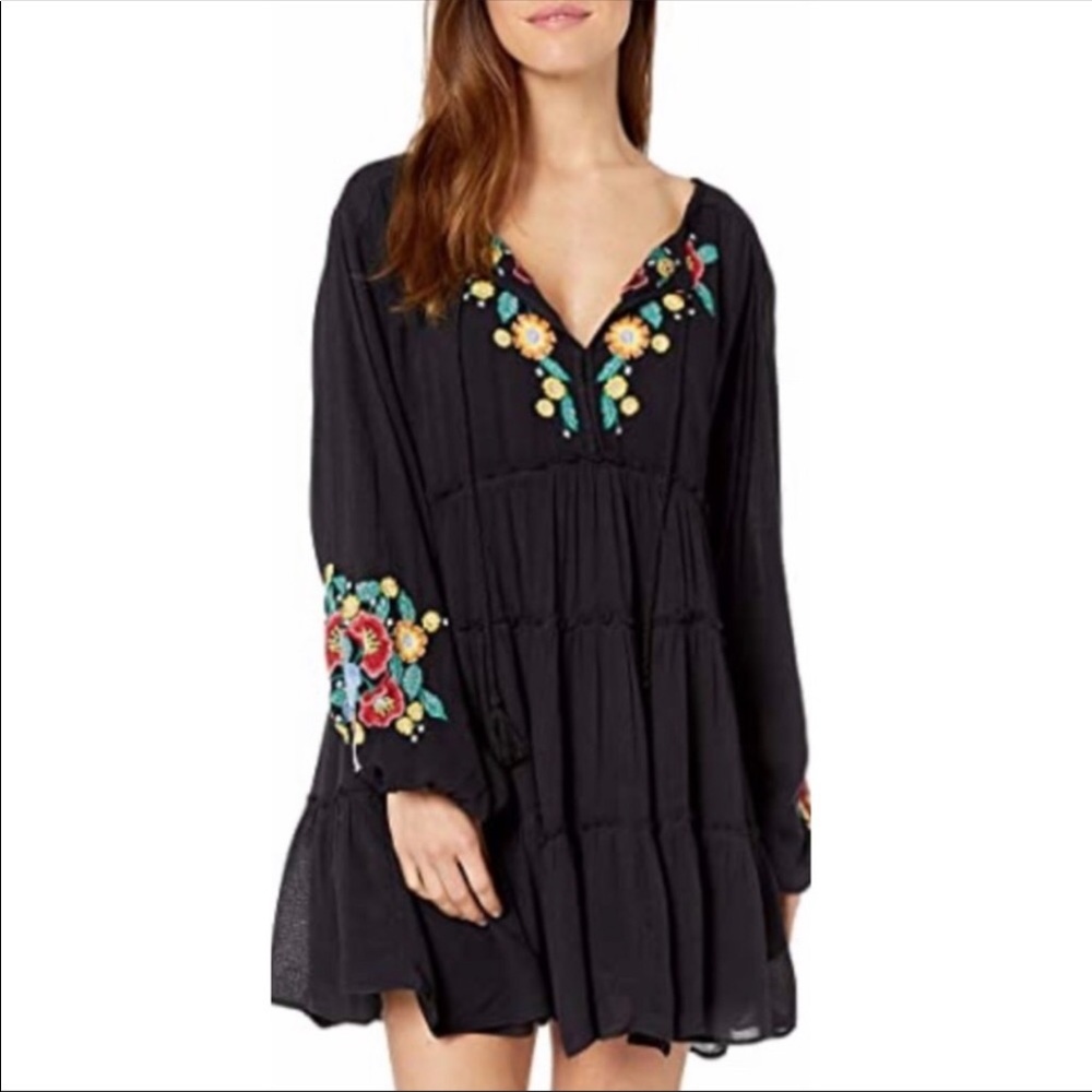 Free People Black Floral Embroidered Dress